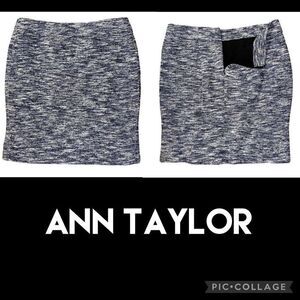 Ann Taylor Womens Mini Skirt Marbled Weave Navy Blue White Lined Petite 12-EUC